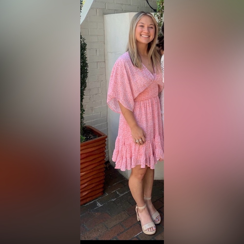 She + Sky Pink Floral Tiered Midi Dress